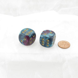 WCXDG2049E2 Purple Teal Gemini Dice Gold Pips 20mm D6 Pack of 2 (ONLINE ORDER ONLY)