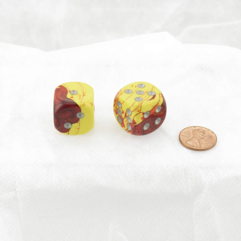 WCXDG2050E2 Red Yellow Gemini Dice Silver Pips 20mm D6 Pack of 2 (ONLINE ORDER ONLY)