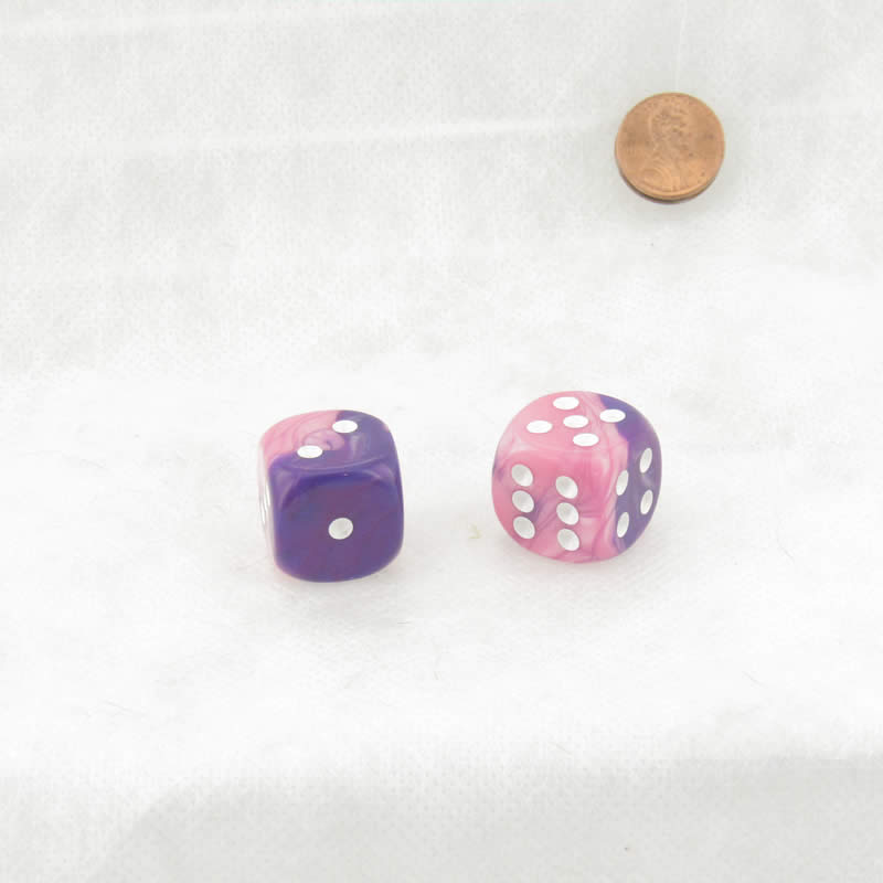 WCXDG2055E2  Pink and Purple Gemini Dice with White Pips 20mm (3/4in) D6 Pack of 2 (ONLINE ORDER ONLY)