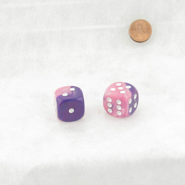 WCXDG2055E2  Pink and Purple Gemini Dice with White Pips 20mm (3/4in) D6 Pack of 2 (ONLINE ORDER ONLY)