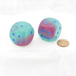 WCXDG3064E2 Gel Green and Pink Gemini Luminary Dice Blue Pips 30mm (1.18in) D6 Pack of 2 (ONLINE ORDER ONLY)