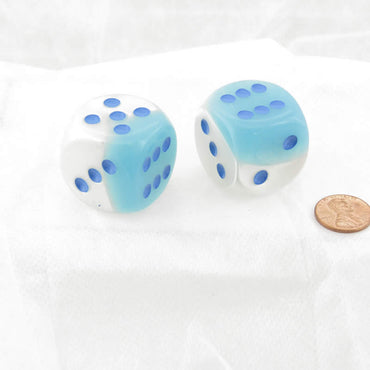 WCXDG3065E2 Pearl Turquoise and White Gemini Luminary Dice Blue Pips 30mm (1.18in) D6 Pack of 2 (ONLINE ORDER ONLY)
