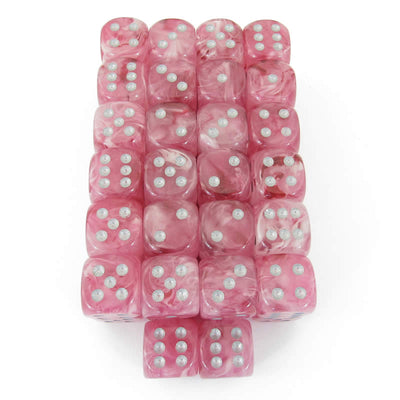 WCXDH1624E50 Pink Ghostly Glow Dice Silver Pips D6 16mm Bulk Pack of 50 (ONLINE ORDER ONLY)
