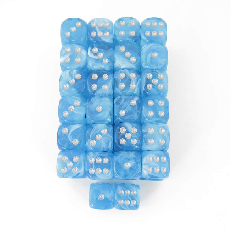 WCXDH1666E50 Sky Luminary Dice Silver Pips D6 16mm Bulk Pack of 50 (ONLINE ORDER ONLY)