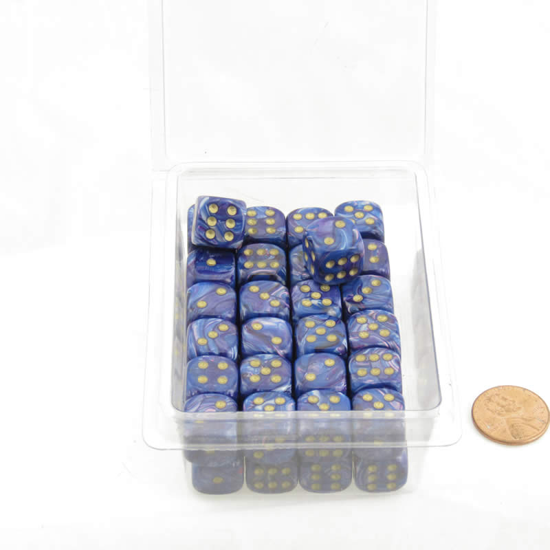 WCXDL1297E50 Purple Lustrous Dice Gold Pips D6 12mm Bulk Pack of 50 (ONLINE ORDER ONLY)