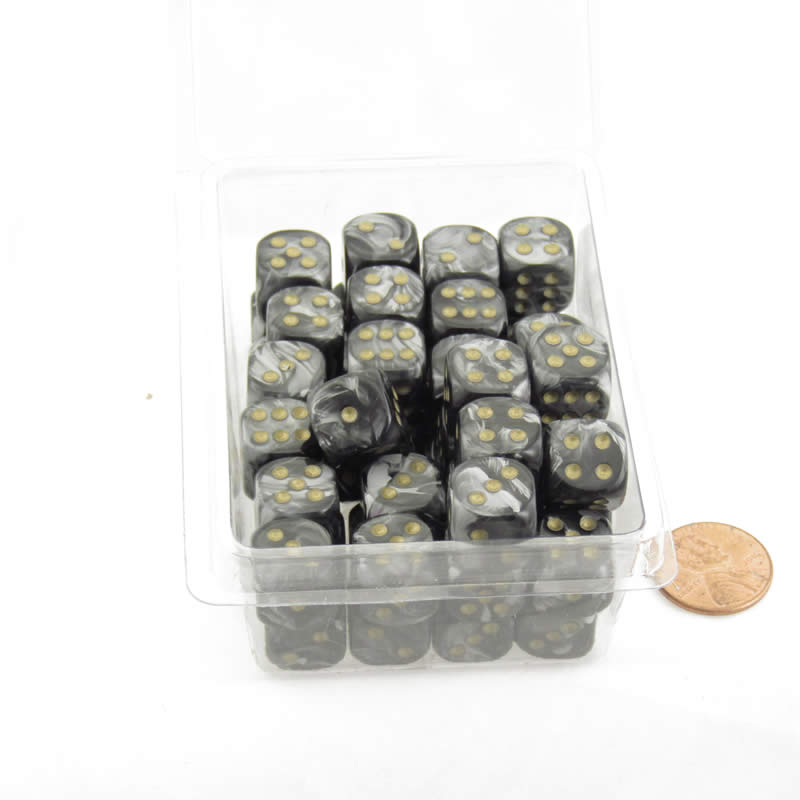 WCXDL1298E50 Black Lustrous Dice Gold Pips D6 12mm (1/2in) Bulk Pack of 50 (ONLINE ORDER ONLY)
