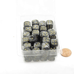 WCXDL1298E50 Black Lustrous Dice Gold Pips D6 12mm (1/2in) Bulk Pack of 50 (ONLINE ORDER ONLY)