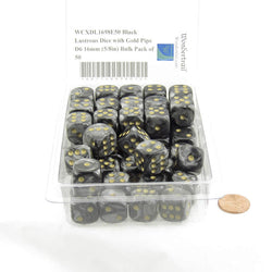 WCXDL1698E50 Black Lustrous Dice with Gold Pips D6 16mm (5/8in) Bulk Pack of 50 (ONLINE ORDER ONLY)