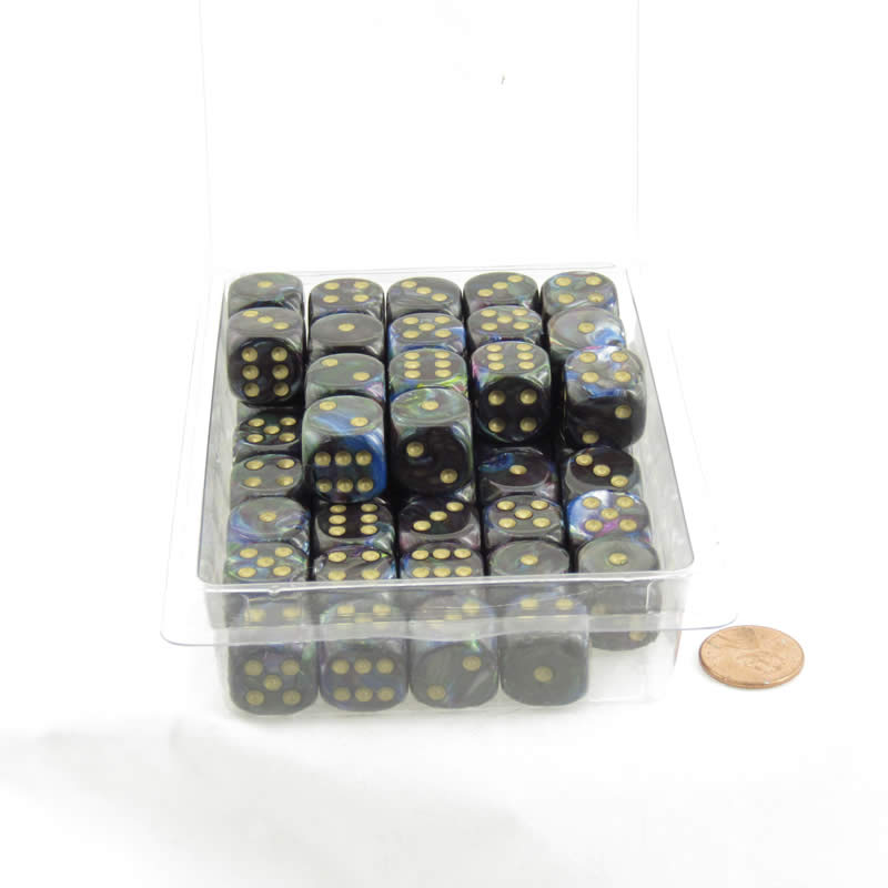 WCXDL1699E50 Shadow Lustrous Dice with Gold Pips D6 16mm (5/8in) Bulk Pack of 50 (ONLINE ORDER ONLY)