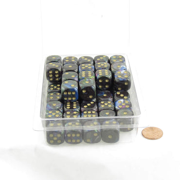 WCXDL1699E50 Shadow Lustrous Dice with Gold Pips D6 16mm (5/8in) Bulk Pack of 50 (ONLINE ORDER ONLY)
