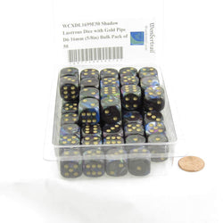 WCXDL1699E50 Shadow Lustrous Dice with Gold Pips D6 16mm (5/8in) Bulk Pack of 50 (ONLINE ORDER ONLY)