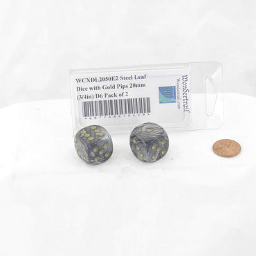 WCXDL2050E2 Steel Leaf Dice with Gold Pips 20mm (3/4in) D6 Pack of 2 (ONLINE ORDER ONLY)