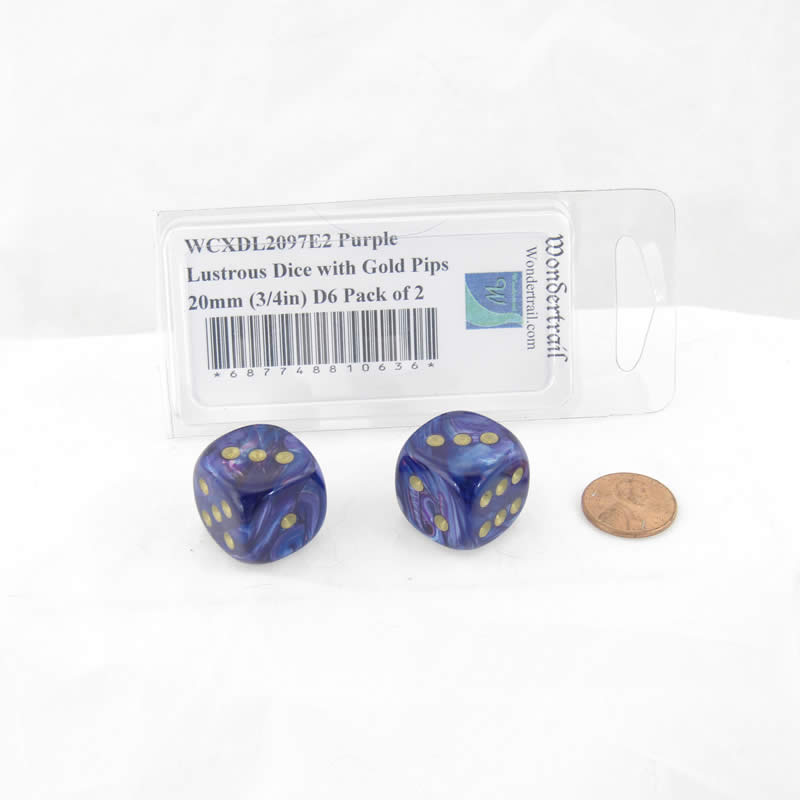 WCXDL2097E2 Purple Lustrous Dice with Gold Pips 20mm (3/4in) D6 Pack of 2 (ONLINE ORDER ONLY)