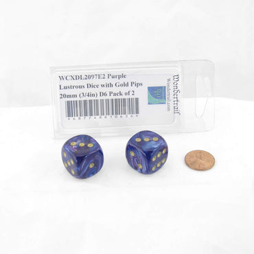 WCXDL2097E2 Purple Lustrous Dice with Gold Pips 20mm (3/4in) D6 Pack of 2 (ONLINE ORDER ONLY)