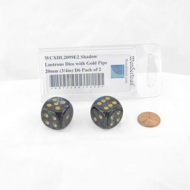 WCXDL2099E2 Shadow Lustrous Dice with Gold Pips 20mm (3/4in) D6 Pack of 2 (ONLINE ORDER ONLY)