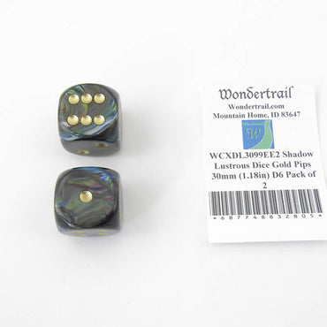 WCXDL3099EE2 Shadow Lustrous Dice Gold Pips 30mm (1.18in) D6 Pack of 2 (ONLINE ORDER ONLY)