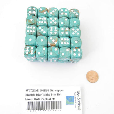 WCXDM1696E50 Oxi-copper Marble Dice White Pips D6 16mm Bulk Pack of 50 (ONLINE ORDER ONLY)