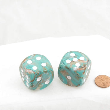 WCXDM3096EE2 Oxi-copper Marbleized Dice White Pips 30mm (1.18in) D6 Pack of 2 (ONLINE ORDER ONLY)