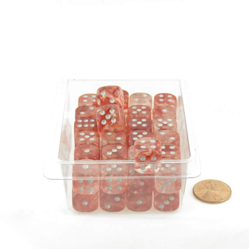 WCXDN1254E50 Red Nebula Dice Luminary with Silver Pips 12mm (1/2in) D6 Set of 50 (ONLINE ORDER ONLY)