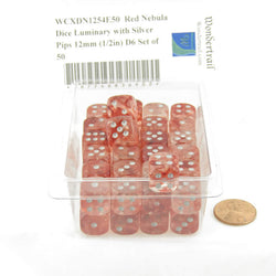 WCXDN1254E50 Red Nebula Dice Luminary with Silver Pips 12mm (1/2in) D6 Set of 50 (ONLINE ORDER ONLY)
