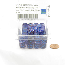 WCXDN1257E50 Nocturnal Nebula Dice Luminary with Blue Pips 12mm (1/2in) D6 Set of 50 (ONLINE ORDER ONLY)
