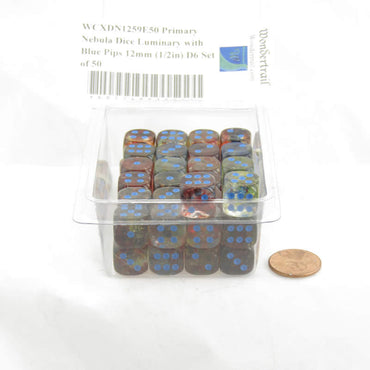 WCXDN1259E50 Primary Nebula Dice Luminary with Blue Pips 12mm (1/2in) D6 Set of 50 (ONLINE ORDER ONLY)