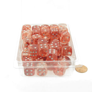 WCXDN1654E50 Red Nebula Dice Luminary with Silver Pips 16mm (5/8in) D6 Set of 50 (ONLINE ORDER ONLY)