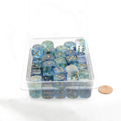 WCXDN1656E50 Oceanic Nebula Dice Luminary with Gold Pips 16mm (5/8in) D6 Set of 50 (ONLINE ORDER ONLY)