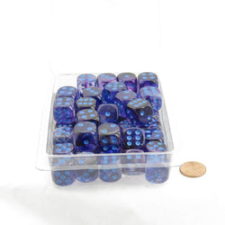 WCXDN1657E50 Nocturnal Nebula Dice Luminary with Blue Pips 16mm (5/8in) D6 Set of 50 (ONLINE ORDER ONLY)