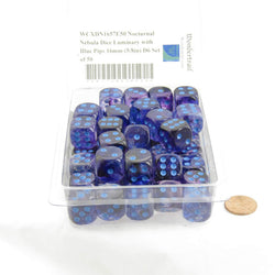 WCXDN1657E50 Nocturnal Nebula Dice Luminary with Blue Pips 16mm (5/8in) D6 Set of 50 (ONLINE ORDER ONLY)