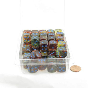 WCXDN1659E50 Primary Nebula Dice Luminary with Blue Pips 16mm (5/8in) D6 Set of 50 (ONLINE ORDER ONLY)