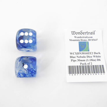 WCXDN3016EE2 Dark Blue Nebula Dice White Pips 30mm (1.18in) D6 Pack of 2 (ONLINE ORDER ONLY)