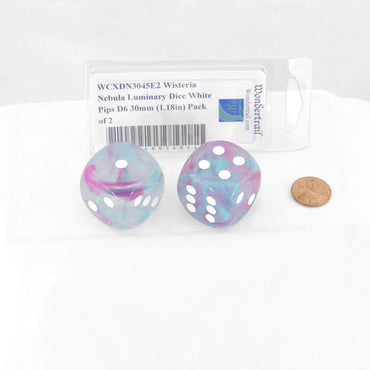 WCXDN3045E2 Wisteria Nebula Luminary Dice White Pips D6 30mm (1.18in) Pack of 2 (ONLINE ORDER ONLY)