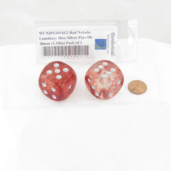 WCXDN3054E2 Red Nebula Luminary Dice Silver Pips D6 30mm (1.18in) Pack of 2 (ONLINE ORDER ONLY)