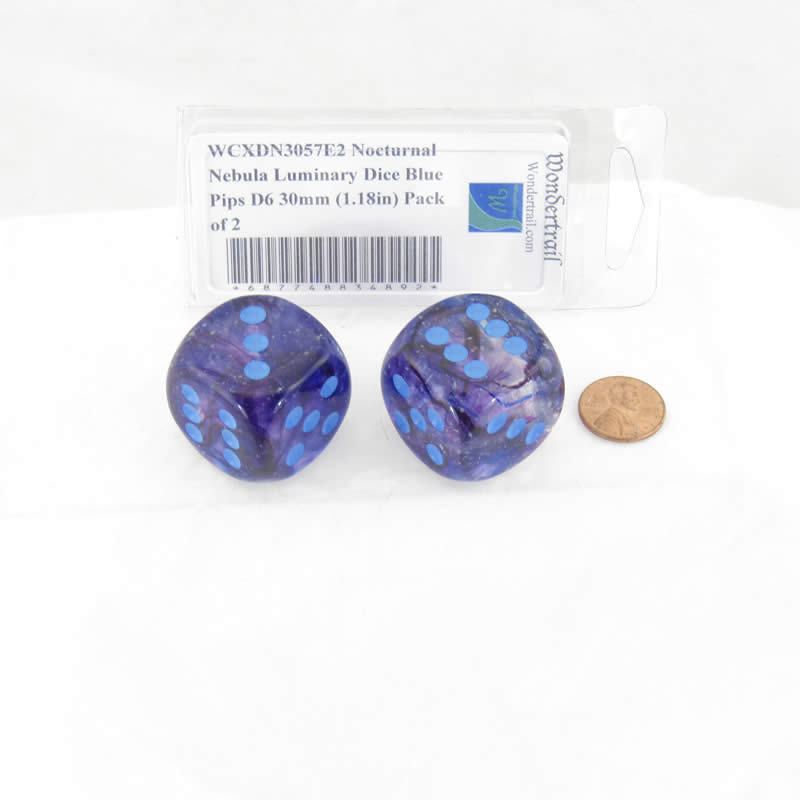 WCXDN3057E2 Nocturnal Nebula Luminary Dice Blue Pips D6 30mm (1.18in) Pack of 2 (ONLINE ORDER ONLY)