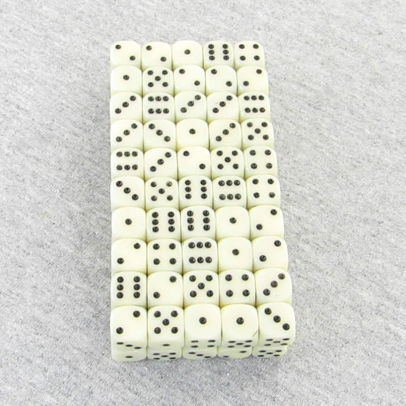 WCXDQ1200B1 Ivory Opaque Dice Black Pips D6 12mm Bulk Pack of 100 (ONLINE ORDER ONLY)