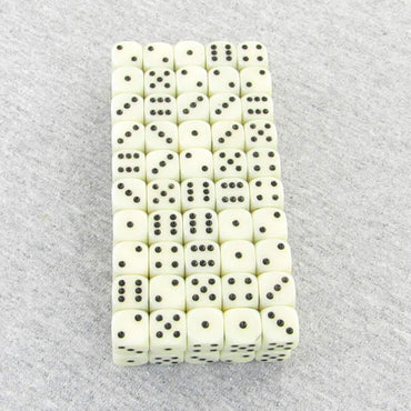 WCXDQ1200B1 Ivory Opaque Dice Black Pips D6 12mm Bulk Pack of 100 (ONLINE ORDER ONLY)