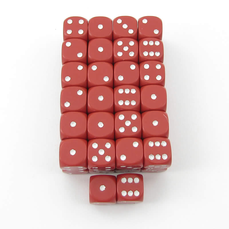 WCXDQ1204E50 Red Opaque Dice White Pips D6 12mm (1/2in) Bulk Pack of 50 (ONLINE ORDER ONLY)
