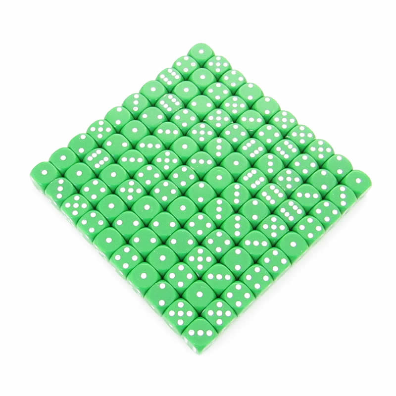 WCXDQ1205B1 Green Opaque Dice White Pips D6 12mm Bulk Pack of 100 (ONLINE ORDER ONLY)