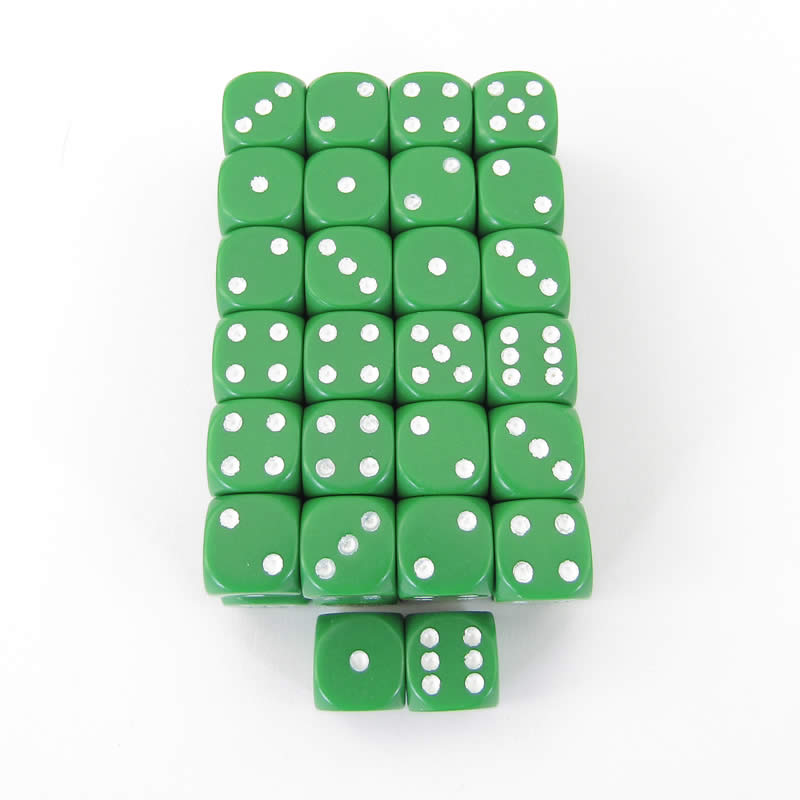 WCXDQ1205E50 Green Opaque Dice White Pips D6 12mm (1/2in) Bulk Pack of 50 (ONLINE ORDER ONLY)