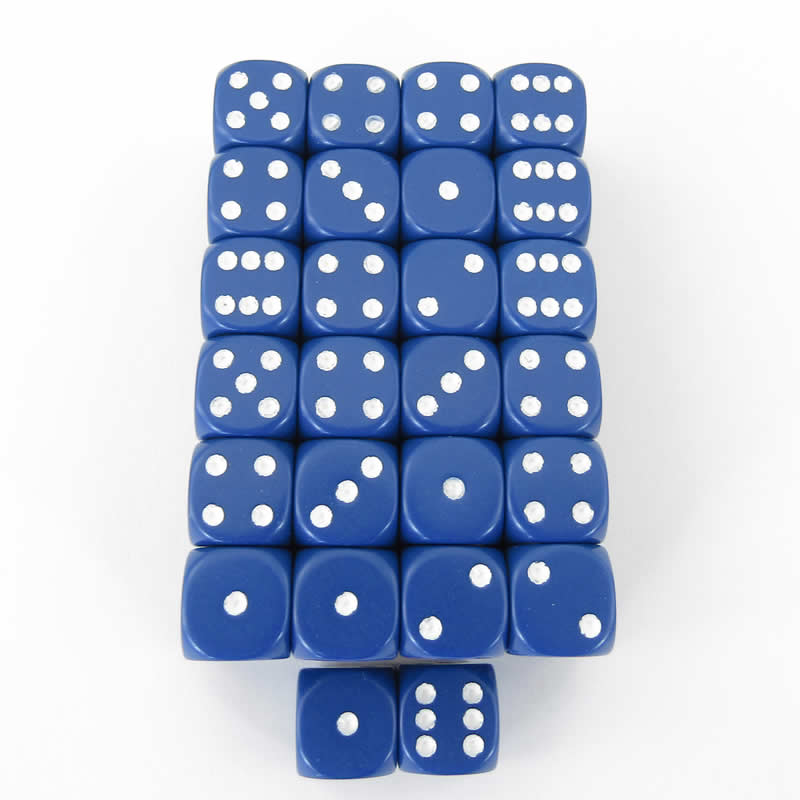 WCXDQ1206E50 Blue Opaque Dice White Pips D6 12mm (1/2in) Bulk Pack of 50 (ONLINE ORDER ONLY)