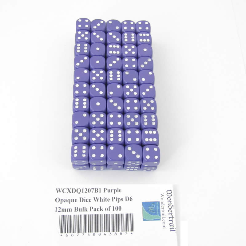 WCXDQ1207B1 Purple Opaque Dice White Pips D6 12mm Bulk Pack of 100 (ONLINE ORDER ONLY)