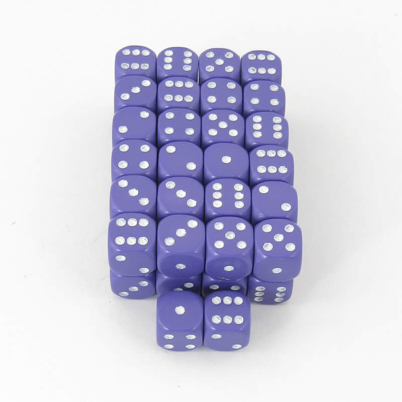 WCXDQ1207E50 Purple Opaque Dice White Pips D6 12mm Bulk Pack of 50 (ONLINE ORDER ONLY)