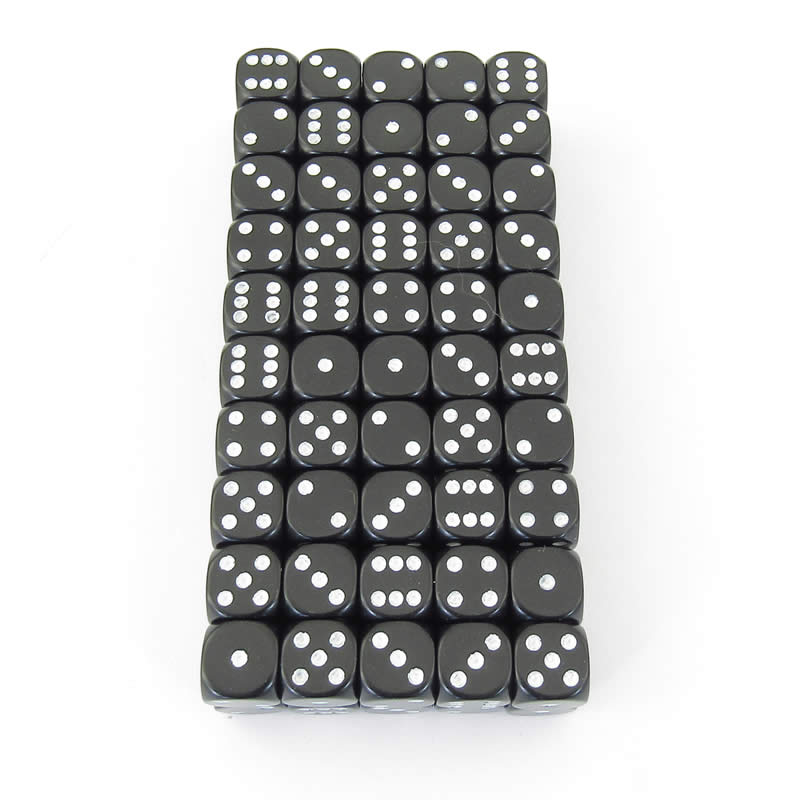 WCXDQ1208B1 Black Opaque Dice White Pips D6 12mm Bulk Pack of 100 (ONLINE ORDER ONLY)