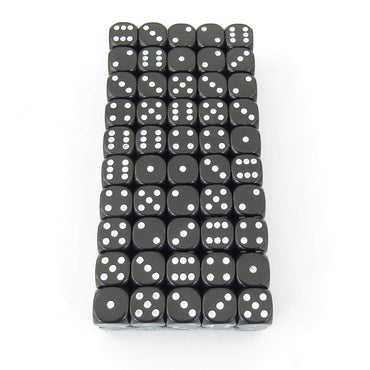 WCXDQ1208B1 Black Opaque Dice White Pips D6 12mm Bulk Pack of 100 (ONLINE ORDER ONLY)