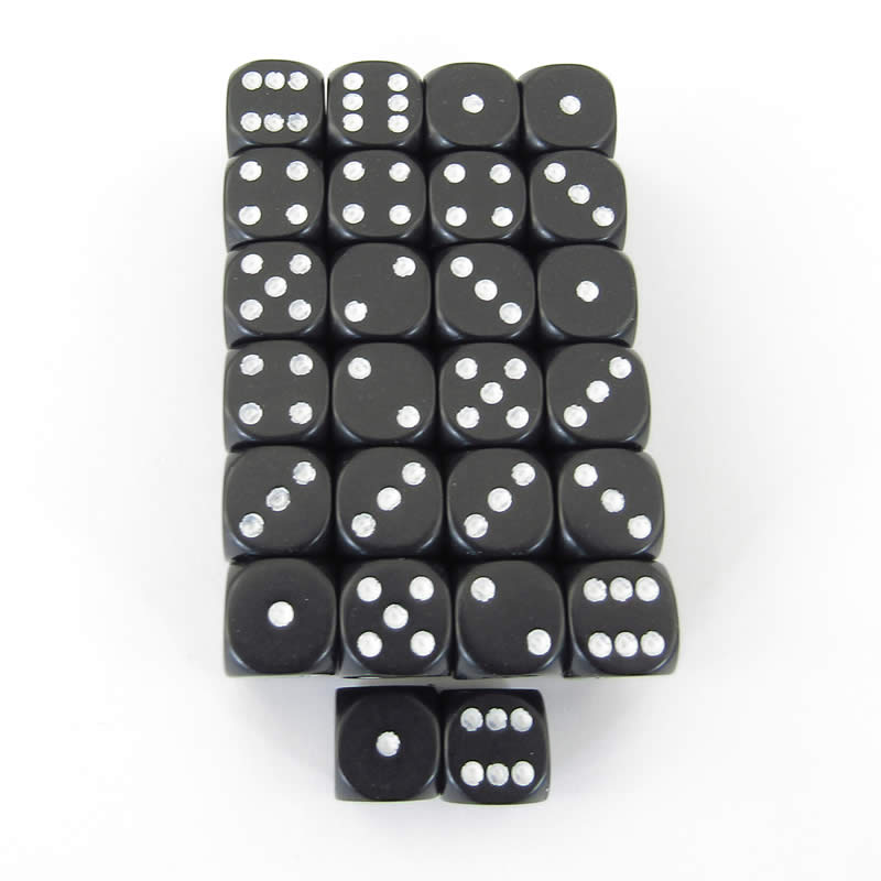 WCXDQ1208E50 Black Opaque Dice White Pips D6 12mm (1/2in) Bulk Pack of 50 (ONLINE ORDER ONLY)