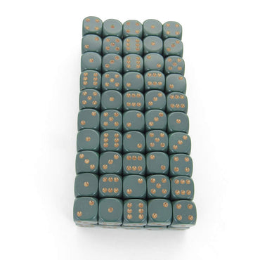 WCXDQ1215B1 Dusty Green Opaque Dice Copper Pips D6 12mm Bulk Pack of 100 (ONLINE ORDER ONLY)