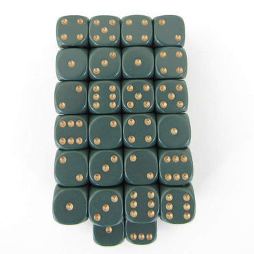 WCXDQ1215E50 Dusty Green Opaque Dice Copper Pips D6 12mm Bulk Pack of 50 (ONLINE ORDER ONLY)