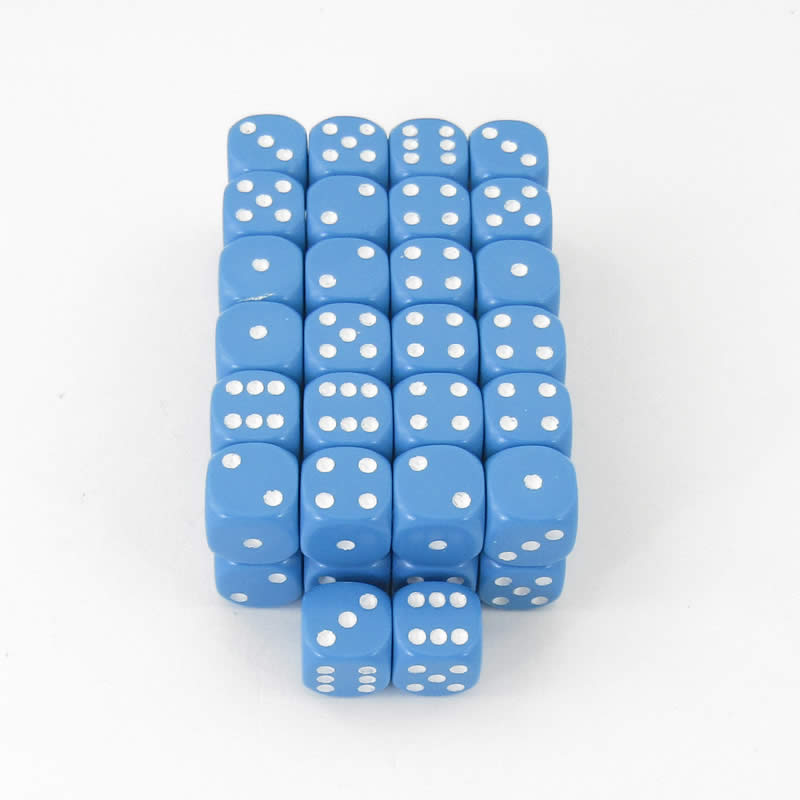 WCXDQ1216E50 Light Blue Opaque Dice White Pips D6 12mm Bulk Pack of 50 (ONLINE ORDER ONLY)