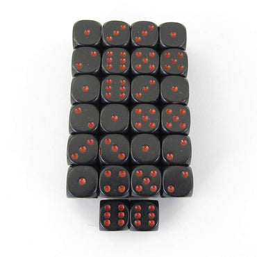 WCXDQ1218E50 Black Opaque Dice Red Pips D6 12mm Bulk Pack of 50 (ONLINE ORDER ONLY)